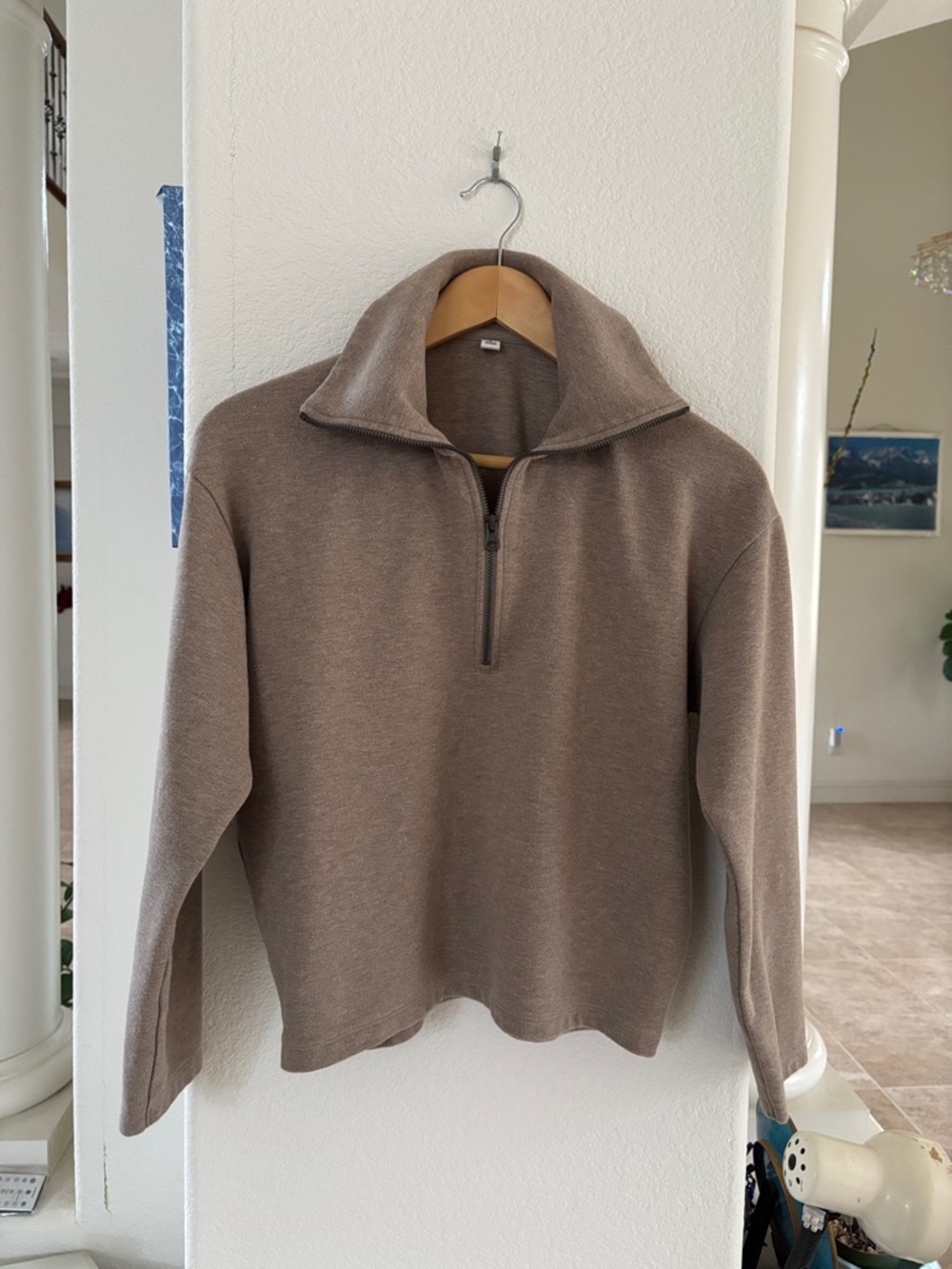 Uniqlo women’s Zip-Neck Sweater in Taupe Brown